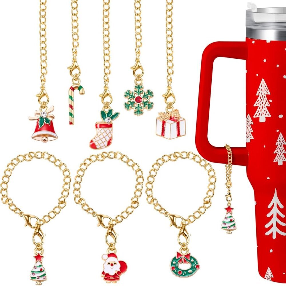 8 Christmas-Themed Tumbler Charms Set - Festive Mugs & Tumblers Accessories